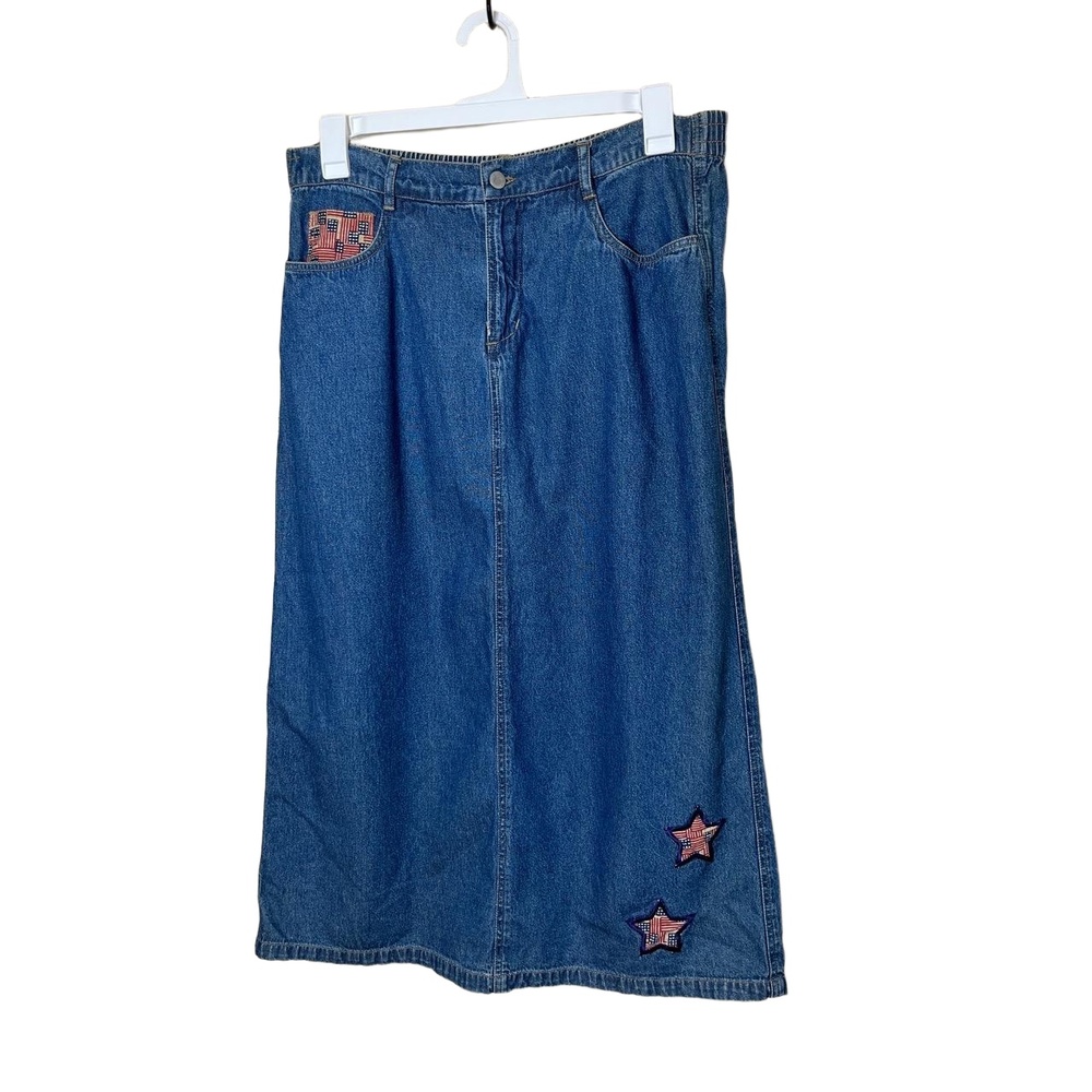 Vintage Longaberger Homestead Denim Star Patch Maxi‎ Skirt XL